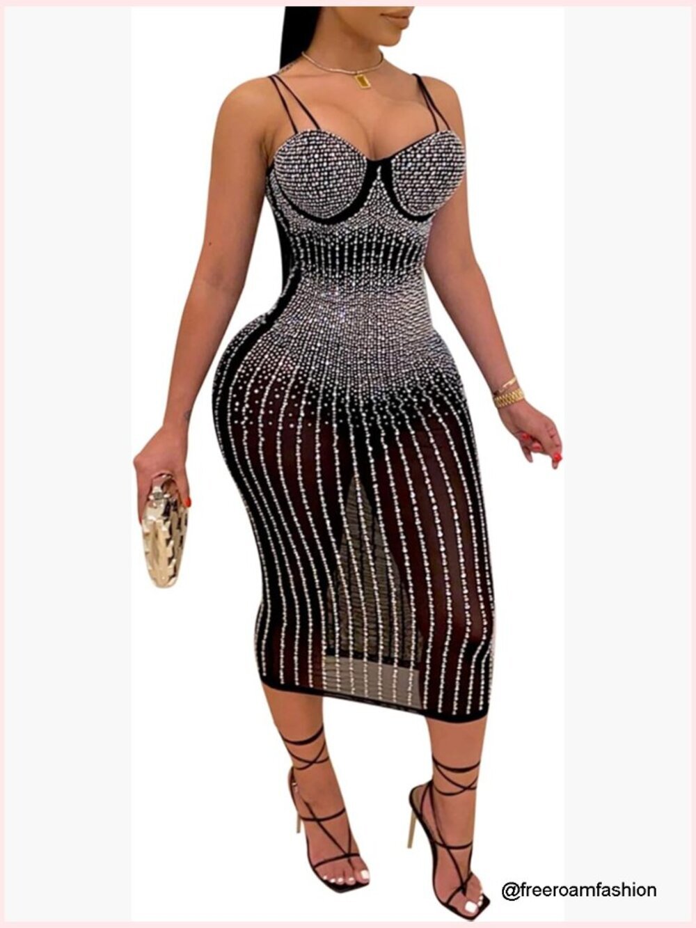 Long Sleeve Birthday Dress Sexy Rhinestone Bodycon Midi Dress